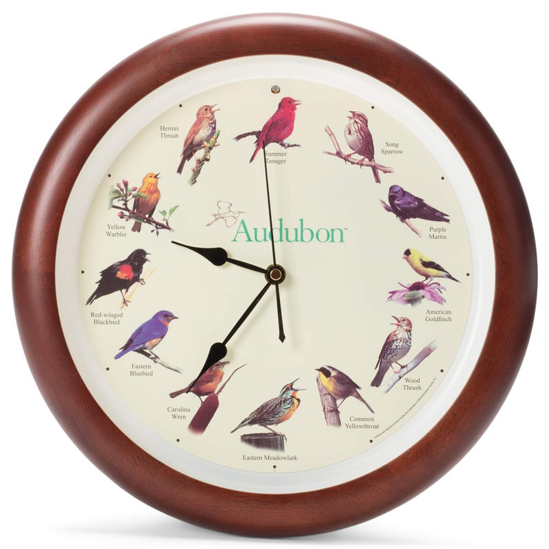 Mark Feldstein & Associates Mark Feldstein, Audubon Singing Bird Wall Clock, 13 Inch, Premium Cherry - Image 1